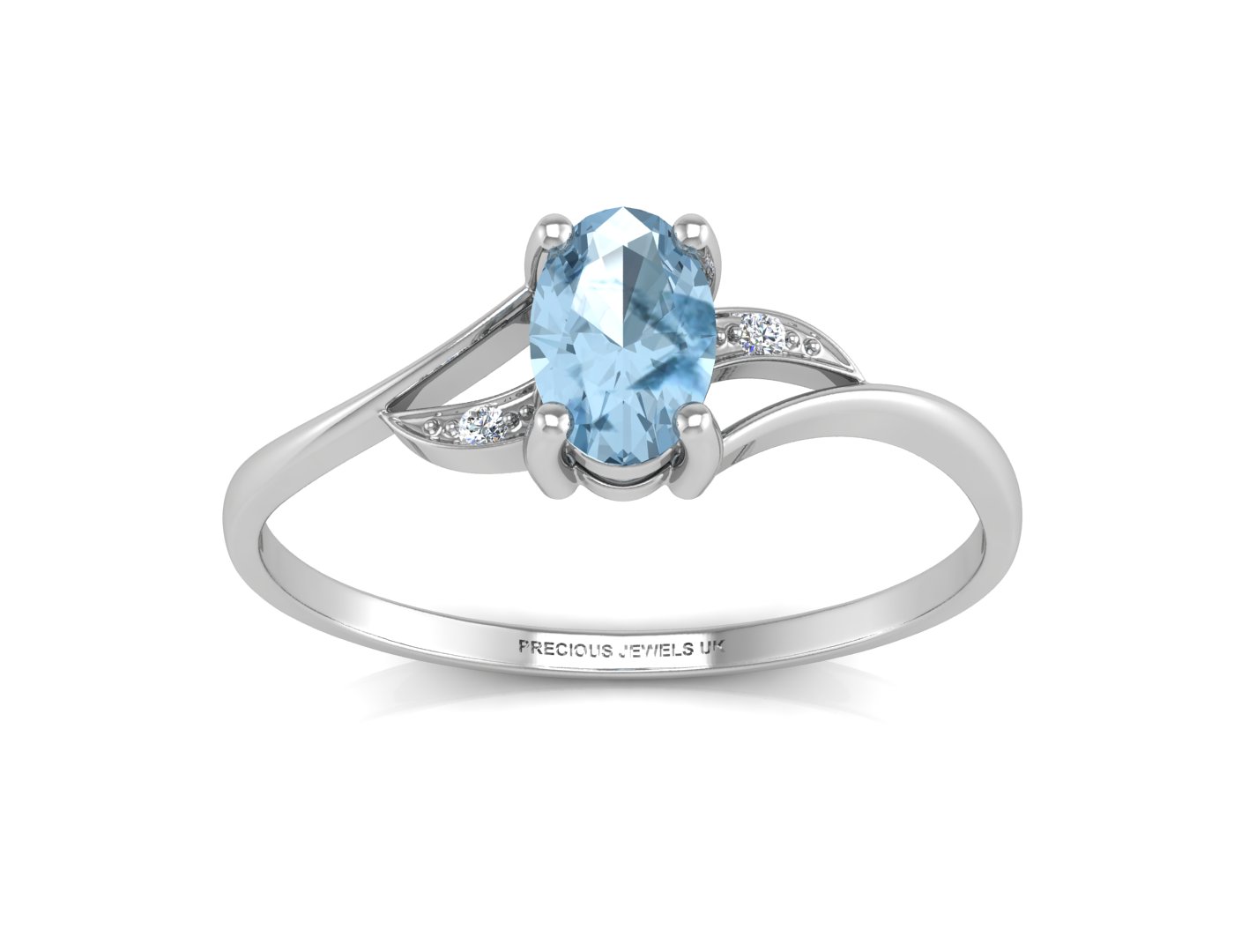 9ct White Gold Ladies Certified Diamond amp; Oval Shape Blue 